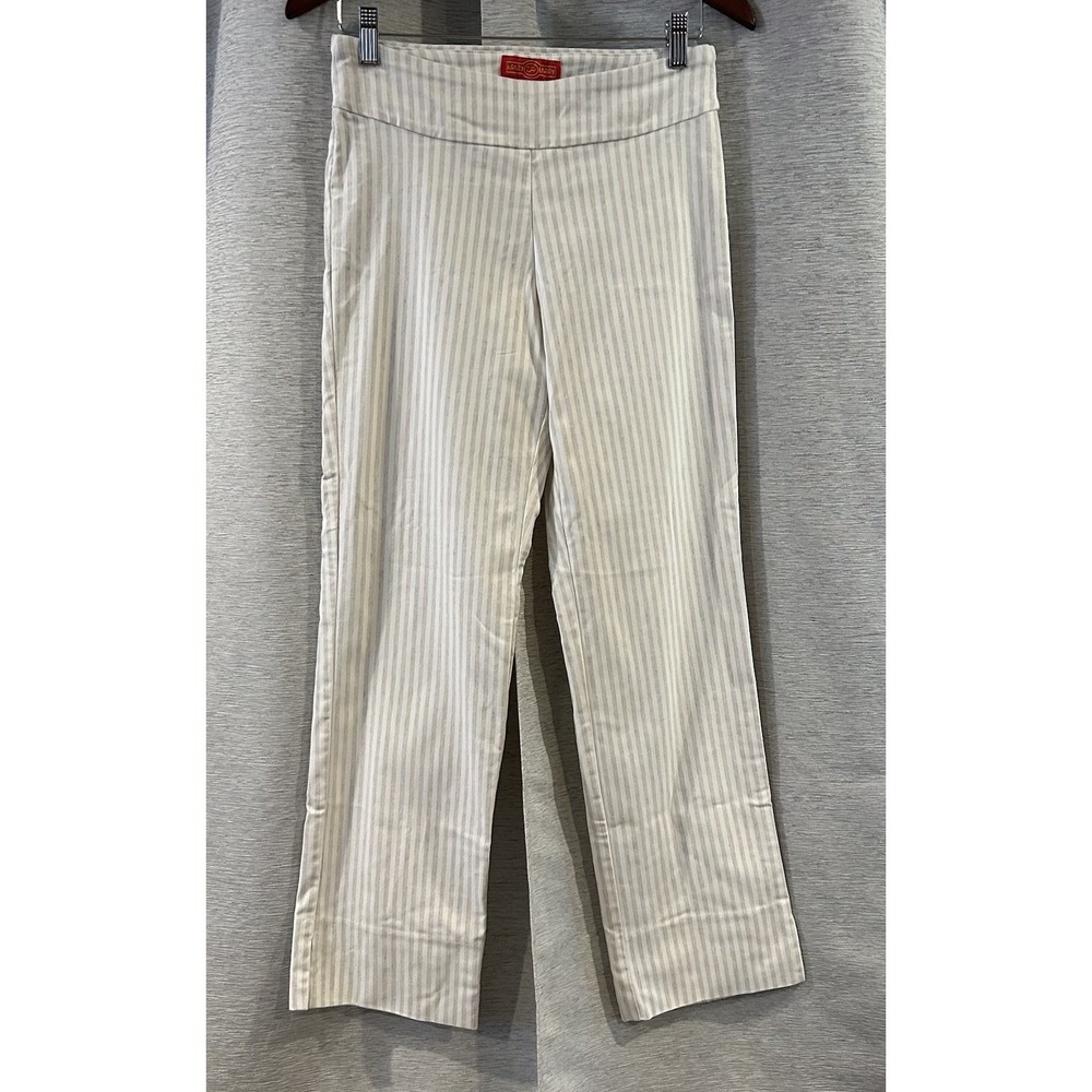 Krazy Larry Striped Stretch Tapered Leg Leggings sz 6 Off-White/Ivory